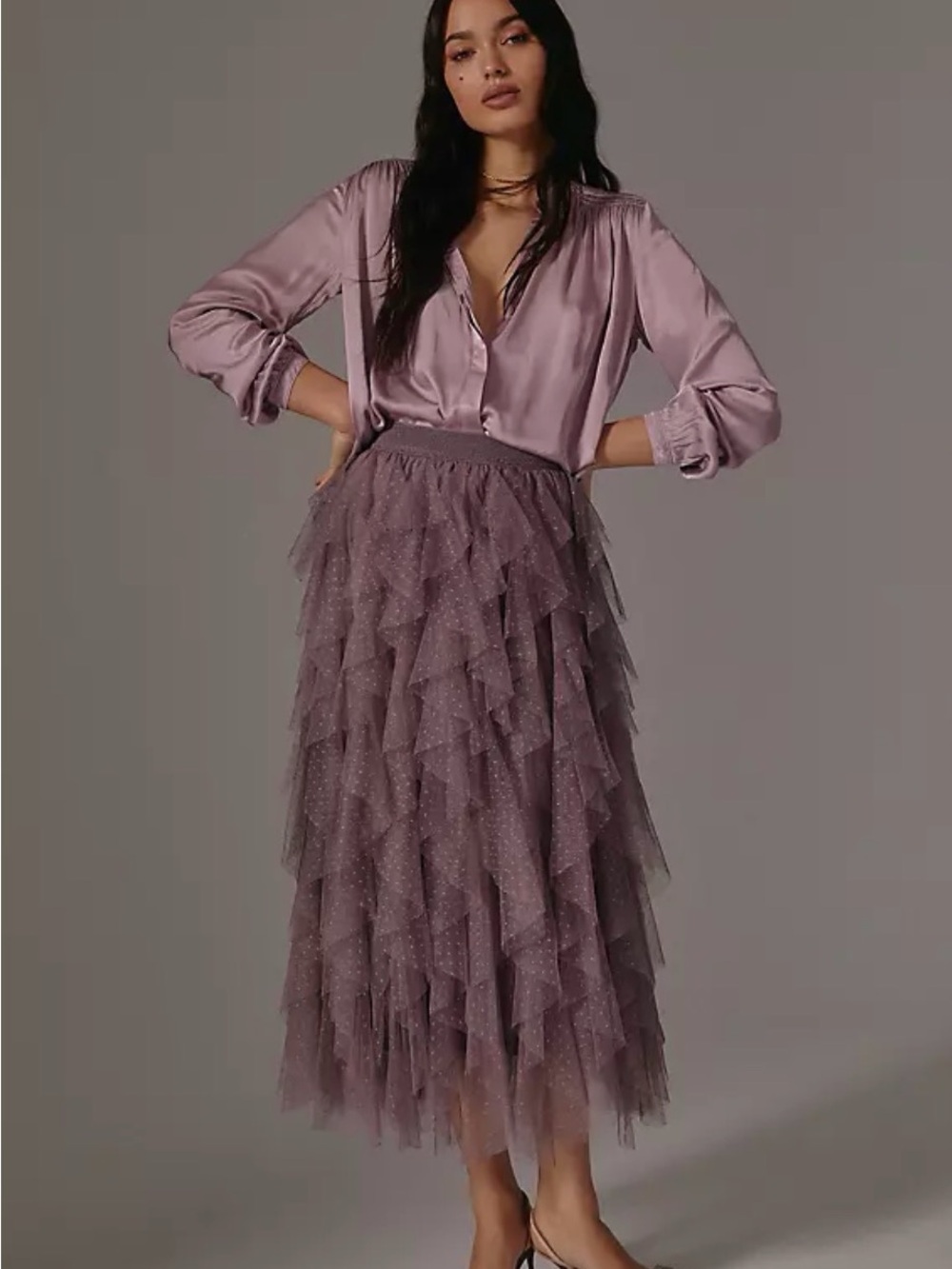 Anthropologie Chéri Ruffled Tulle Midi Skirt